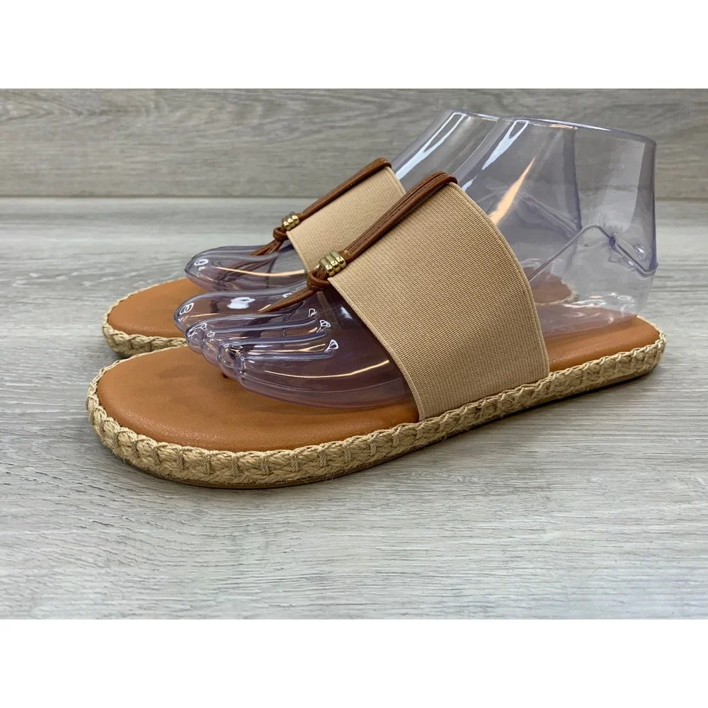 Tommy Bahama Modena Light Tan Espadrille Thong Slide Sandals Women's 7.5 Shoes
